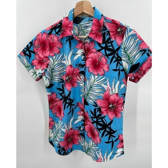SSLR Womens Size XS Hawaiian Summer Button-Up Shirt Short Sleeve Multicolor - Picture 2 of 6